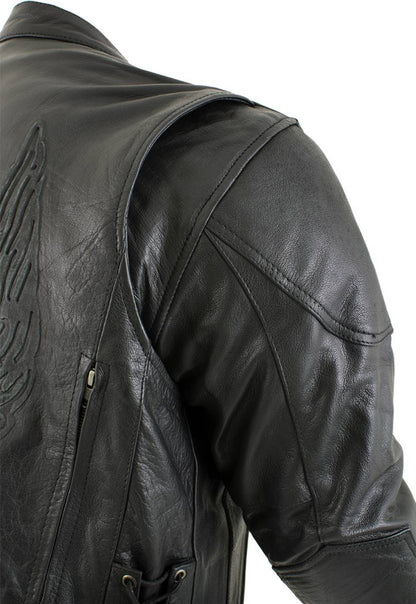 Xelement B96333 Men's 'Flying Mayhem Skull' Black Leather Moto Jacket with X-Armor Protection