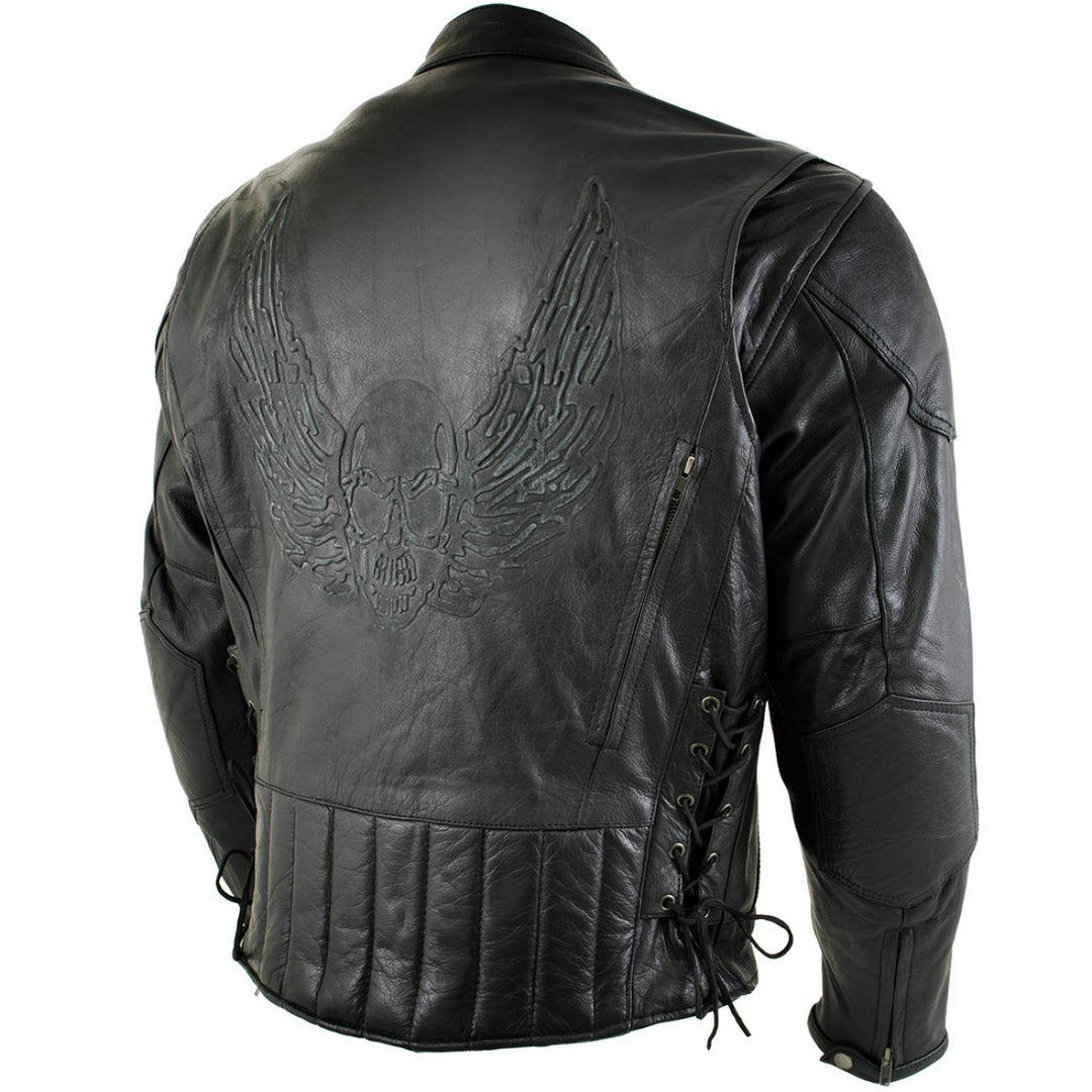 Milwaukee Leather Men's Flying Mayhem Skull Premium Black Leather Motorcycle Riders Jacket w/ CE Armor Protection - LKM17009