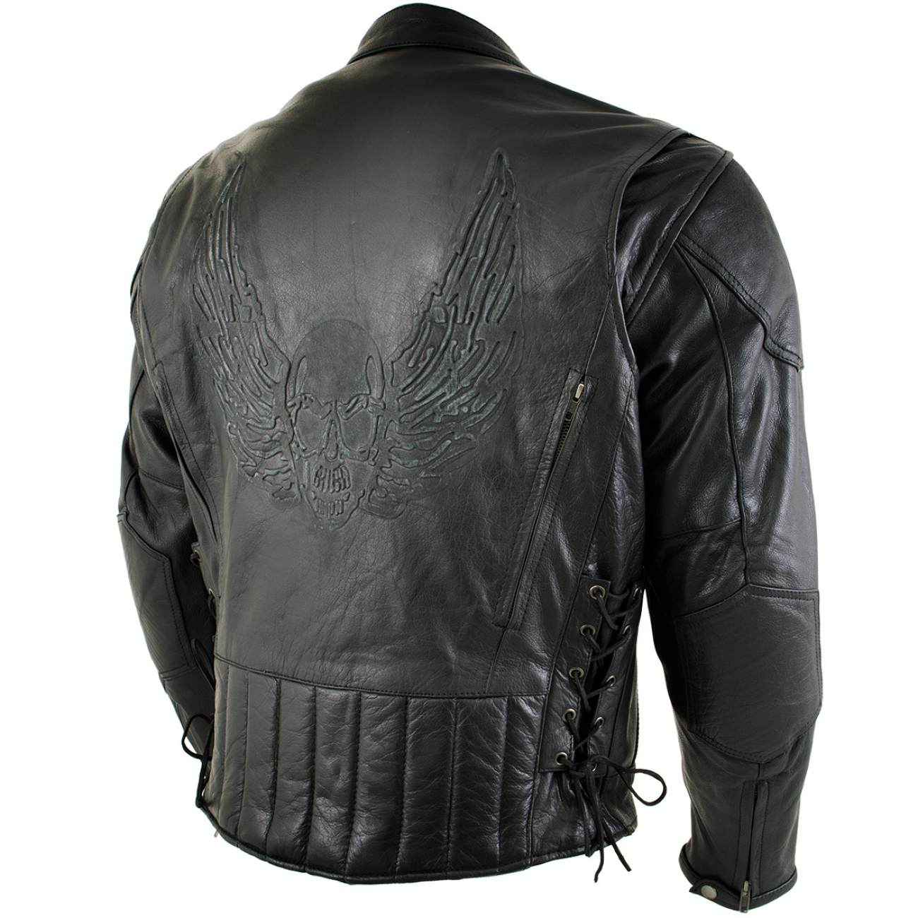 Xelement B96333 Men's 'Flying Mayhem Skull' Black Leather Moto Jacket with X-Armor Protection