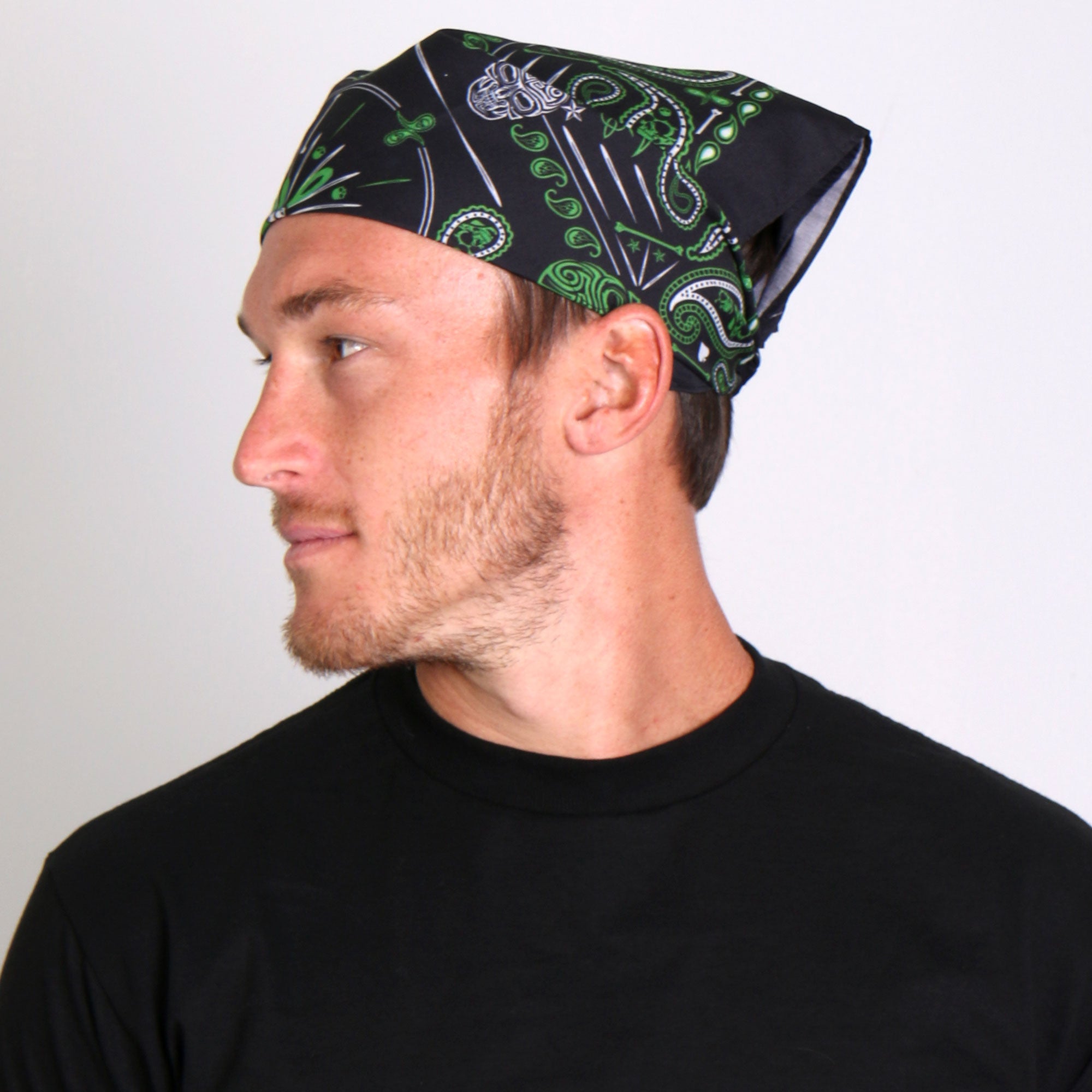 Hot Leathers BAB1068 Green Paisley Skulls Bandana – Milwaukee