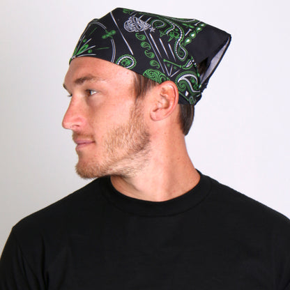 Hot Leathers BAB1068 Green Paisley Skulls Bandana