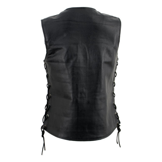 Biker Hill Leather BAL4700 Ladies Black Leather Side Laced Vest