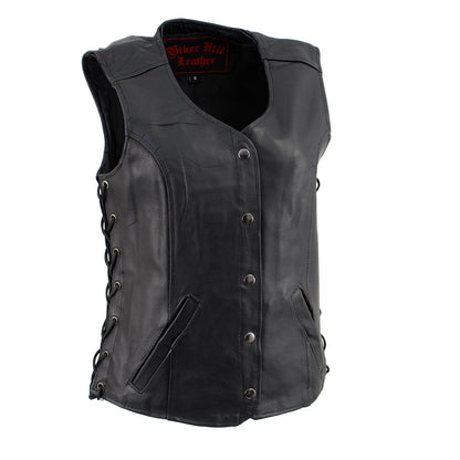 Biker Hill Leather BAL4700 Ladies Black Leather Side Laced Vest