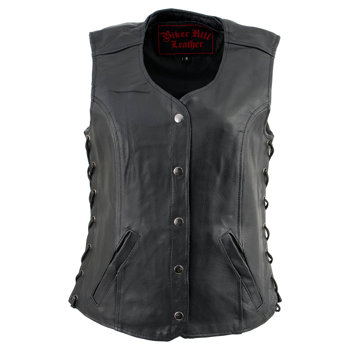 Biker Hill Leather BAL4700 Ladies Black Leather Side Laced Vest