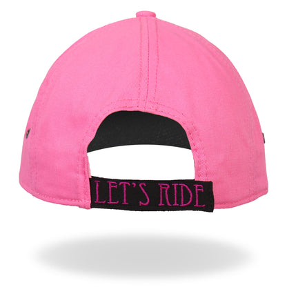 Hot Leathers BCA1043 Ladies Let's Ride Heart Pink Ball Cap