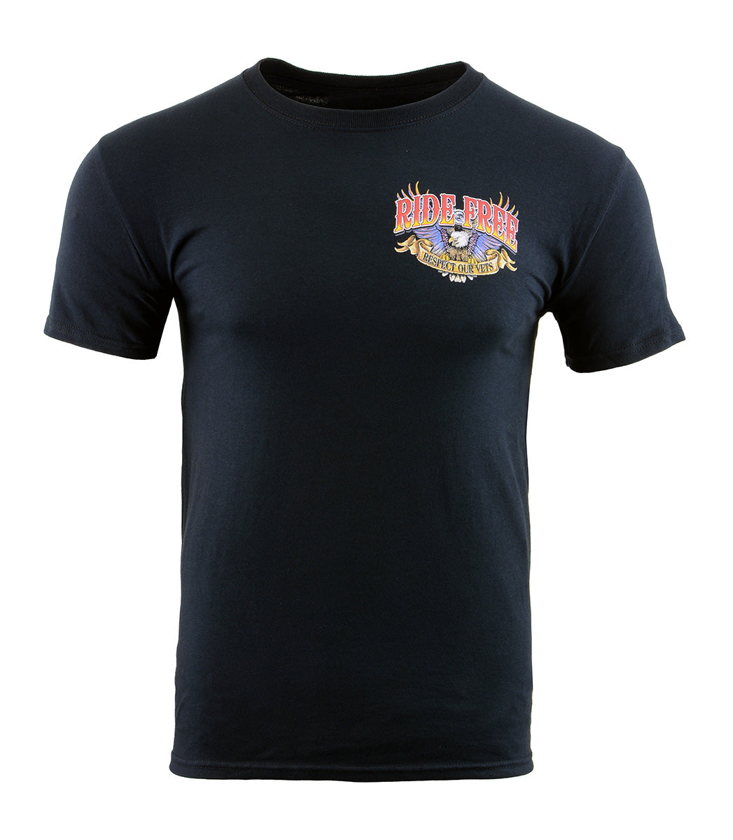 Biker Clothing Co. BCC116005 Men's Black 'Ride Free, Respect Our Vets' Motorcycle Cotton T-Shirt