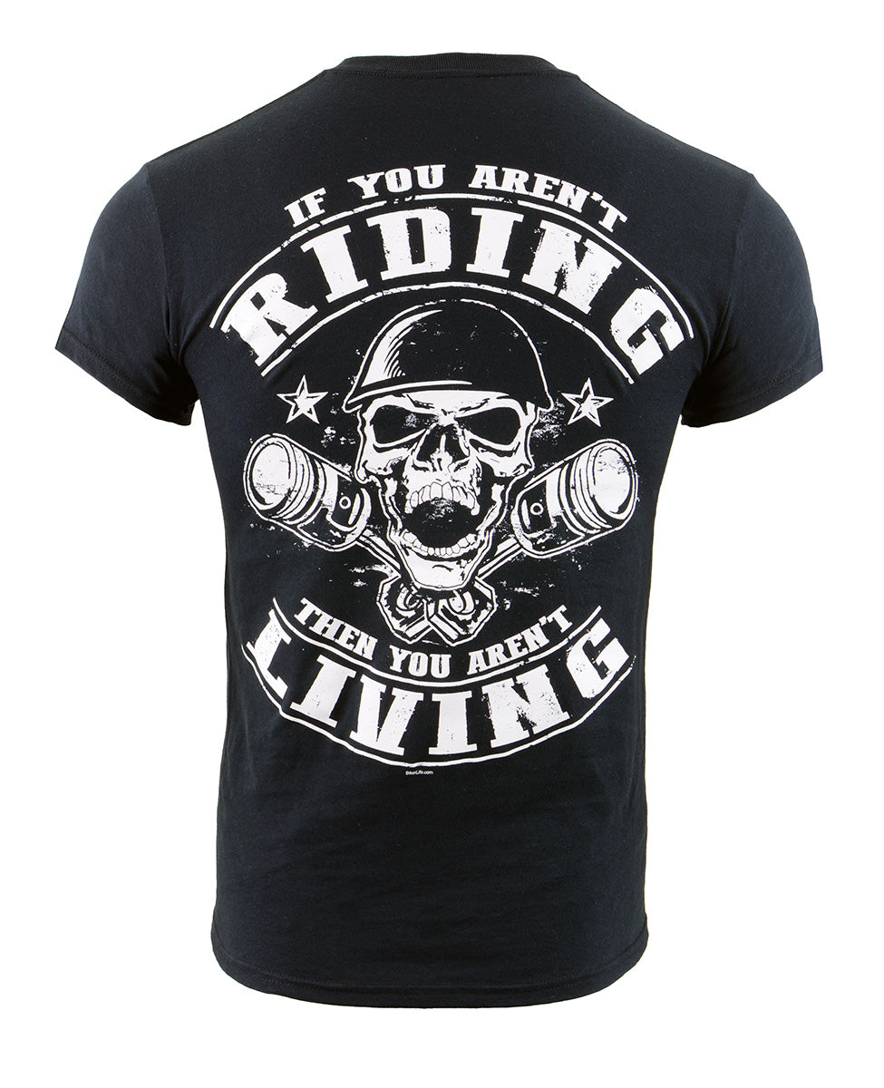 Biker Clothing Co. BCC116008 Men's Black 'Riding Living' Motorcycle Cotton Skull T-Shirt