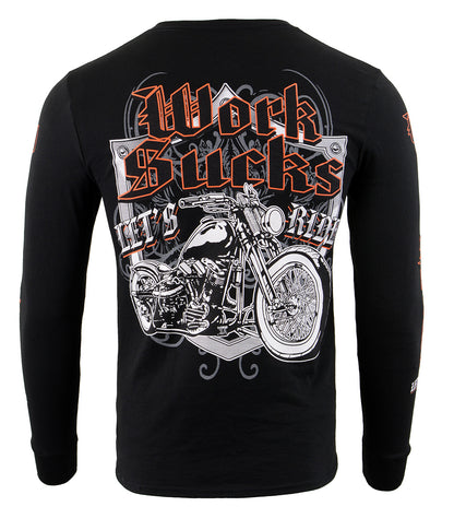 Biker Clothing Co. BCC117004 Men's Black 'Work Sucks, Let's Ride ' Long Sleeve T-Shirt