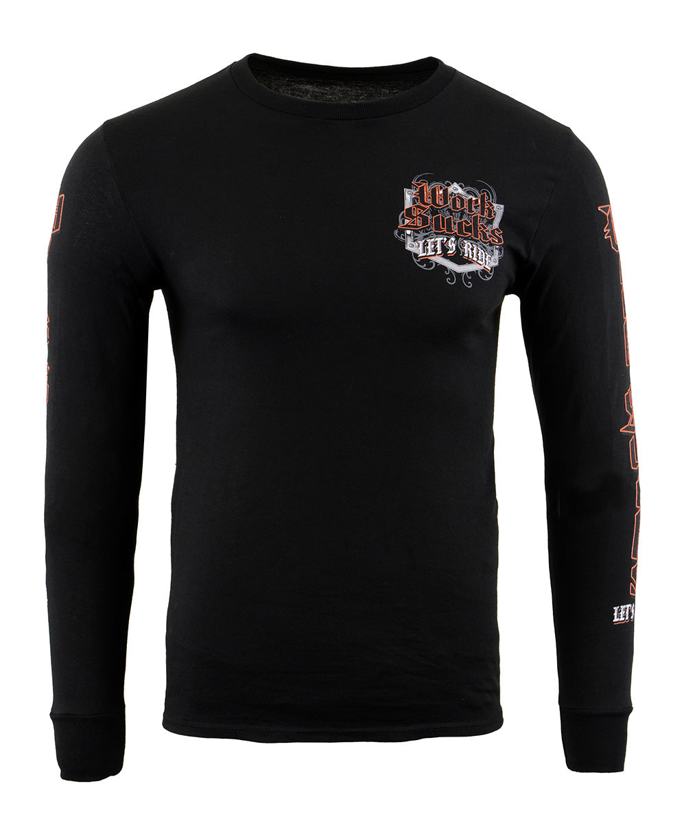 Biker Clothing Co. BCC117004 Men's Black 'Work Sucks, Let's Ride ' Long Sleeve T-Shirt