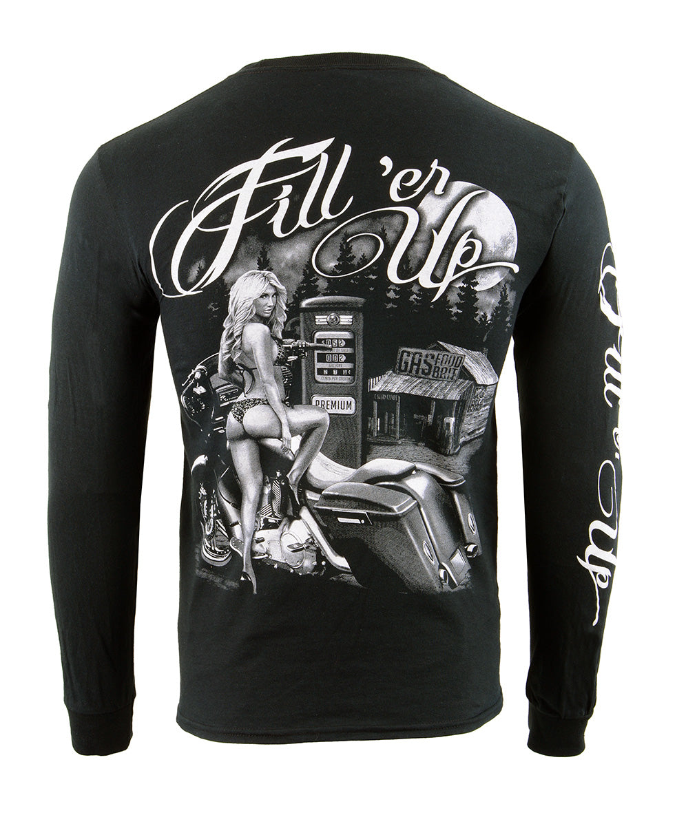 Biker Clothing Co. BCC117006 Men's Black 'Filler Er Up' Long Sleeve T-Shirt