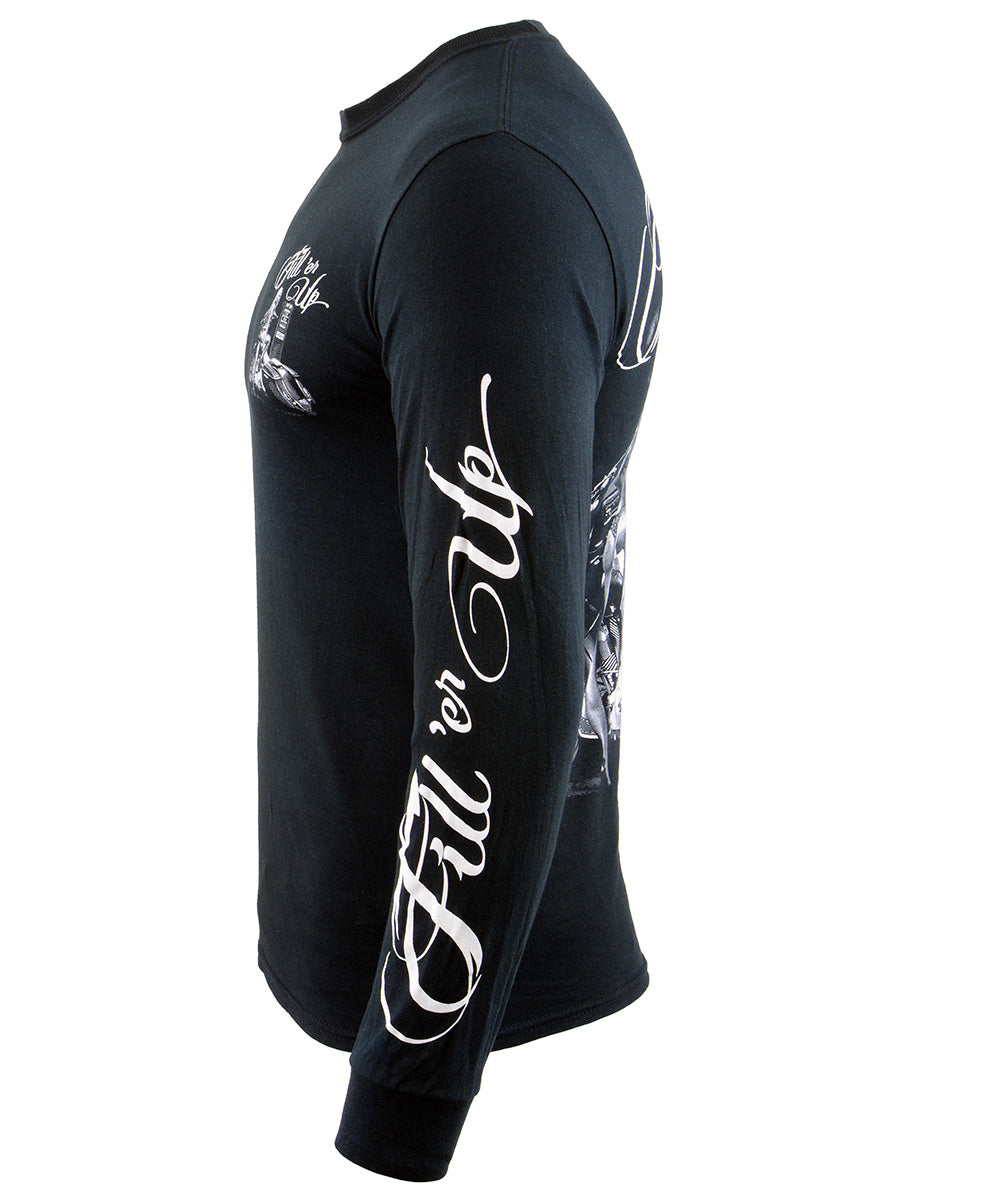 Biker Clothing Co. BCC117006 Men's Black 'Filler Er Up' Long Sleeve T-Shirt