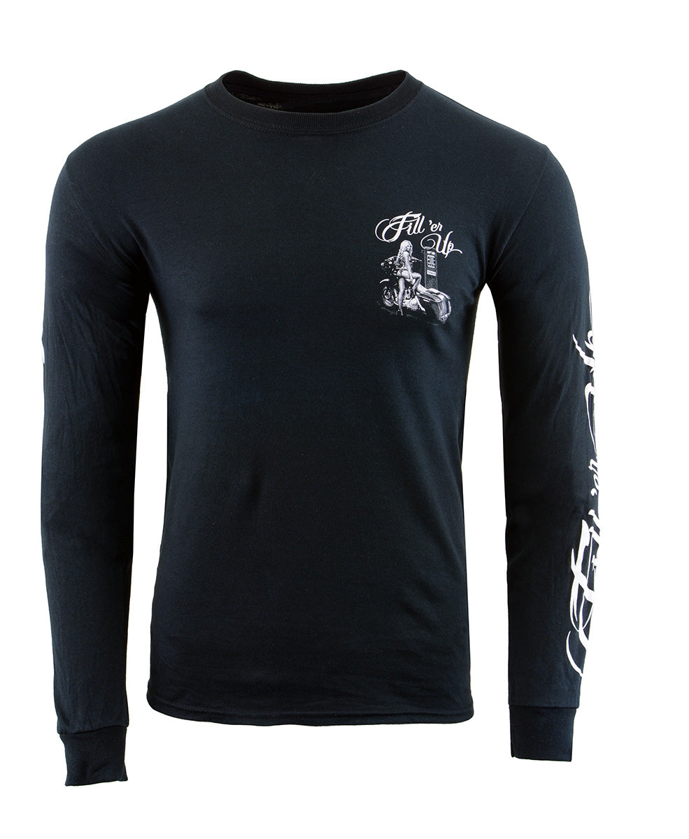 Biker Clothing Co. BCC117006 Men's Black 'Filler Er Up' Long Sleeve T-Shirt