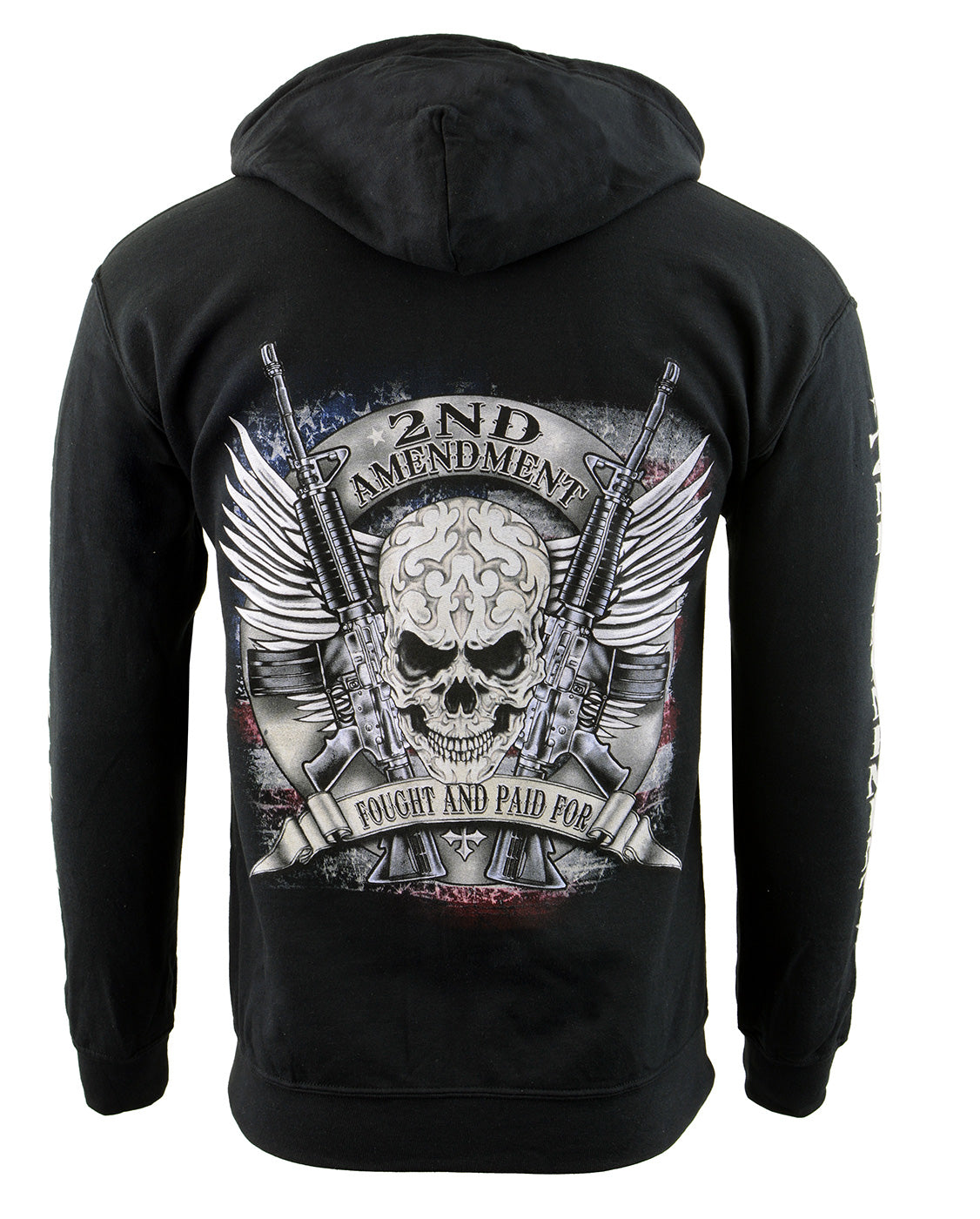 Biker Clothing Co. BCC118000 Men's Black '2nd Amendment Fought and Paid For' Motorcycle Skull Hoodie