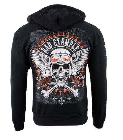 Biker Clothing Co. BCC118002 Men's Black 'Bad Example, You've Been Warned' Motorcycle Skull Hoodie