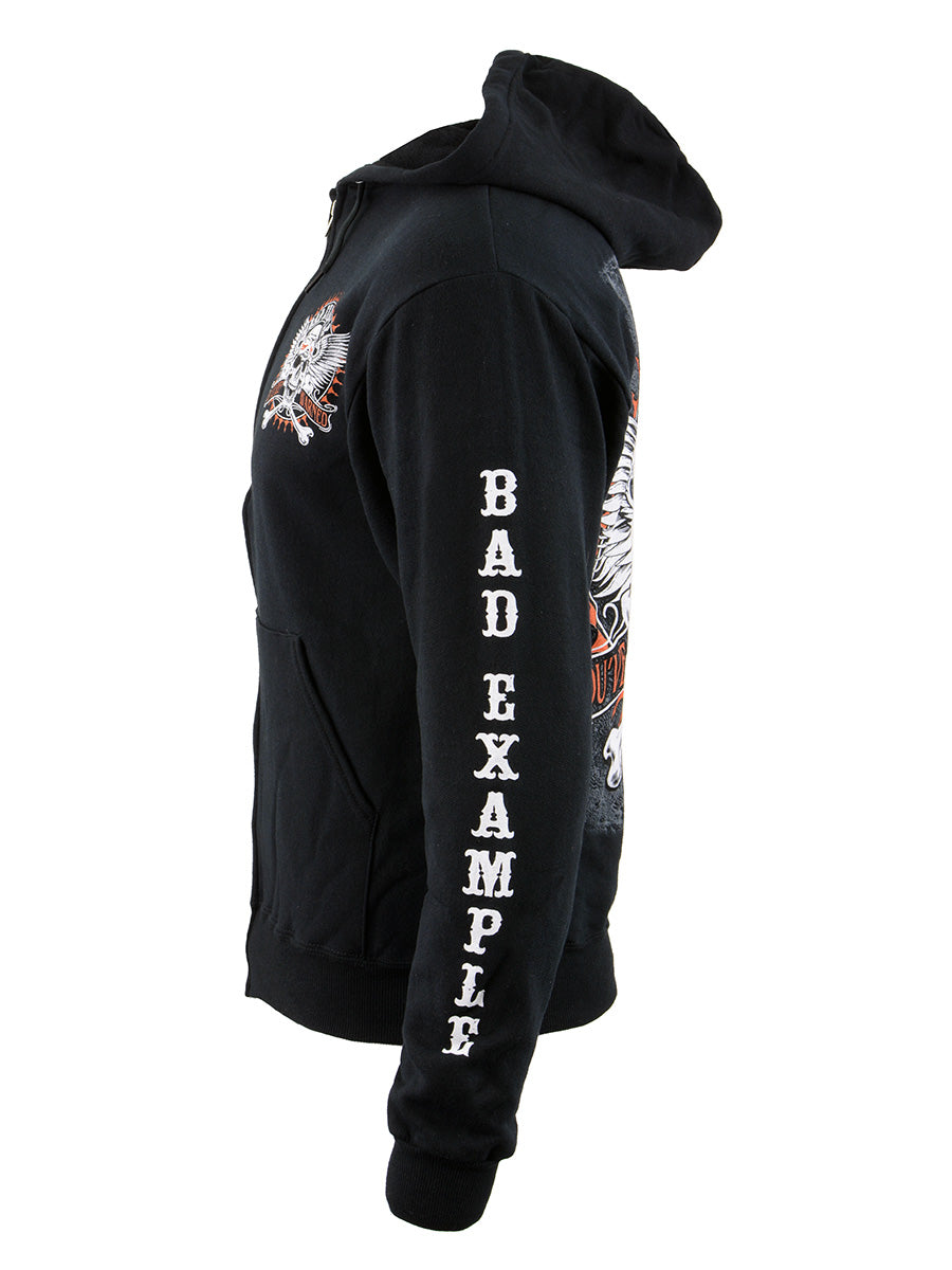 Biker Clothing Co. BCC118002 Men's Black 'Bad Example, You've Been Warned' Motorcycle Skull Hoodie