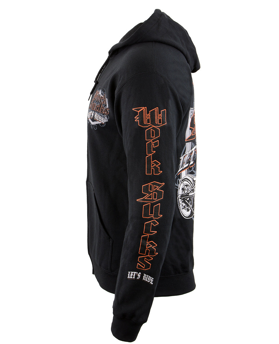 Biker Clothing Co. BCC118004 Men's Black 'Work Sucks-Lets Ride' Motorcycle Hoodie