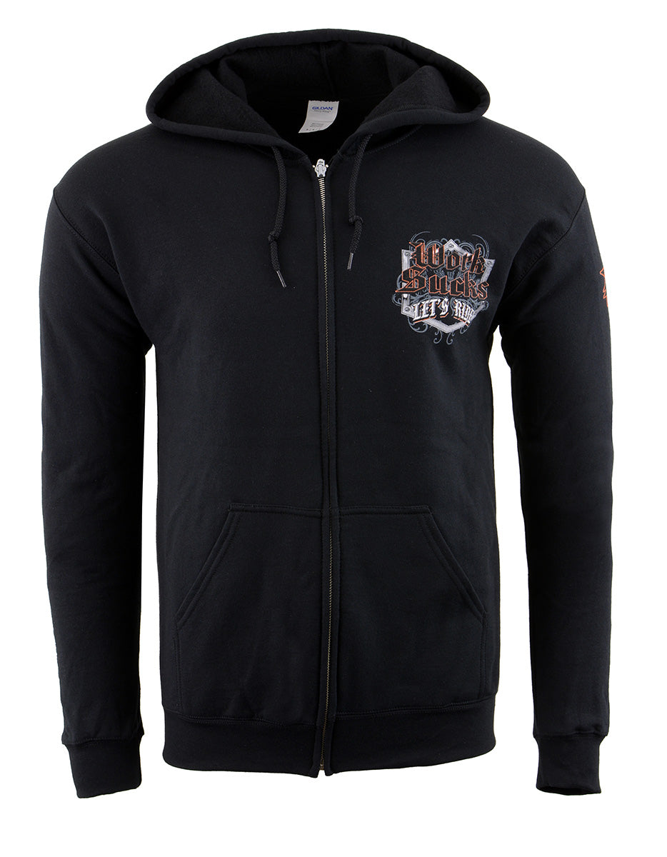 Biker Clothing Co. BCC118004 Men's Black 'Work Sucks-Lets Ride' Motorcycle Hoodie