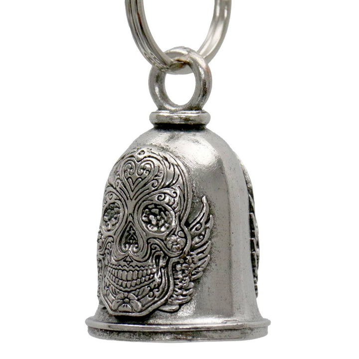 Milwaukee Leather MLB9070 Antique Sugar Skull Motorcycle Good Luck Bell w/ Key Ring-Key Chain Accessory for Bikers