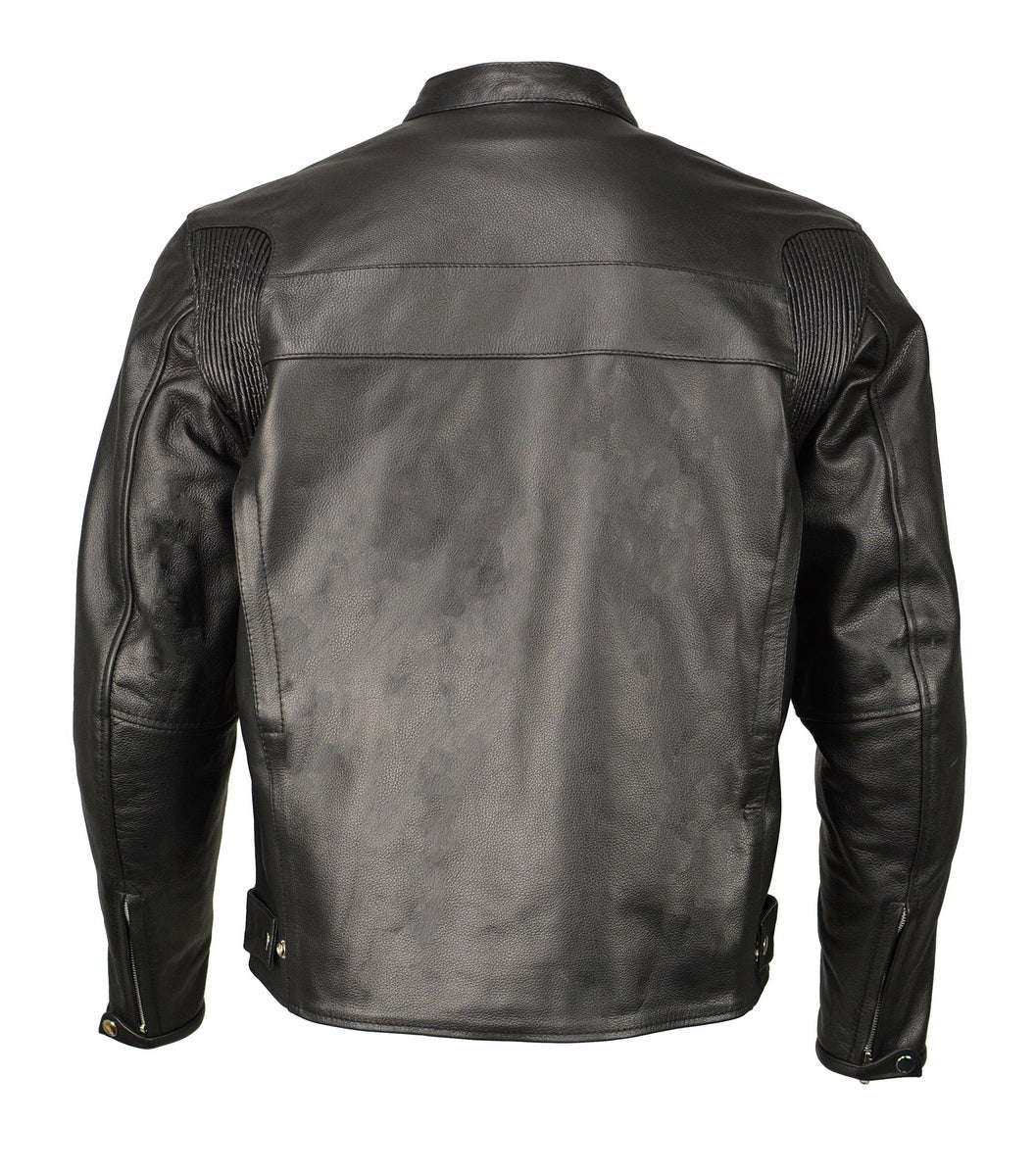 M Boss Motorcycle Apparel BOS11509 Men's Black Armored Leather Cafe Racer Jacket