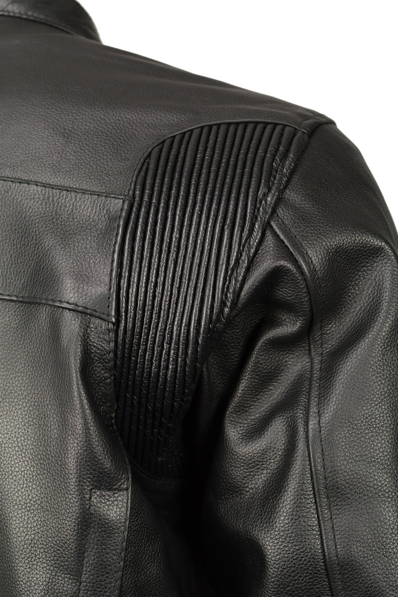 M Boss Motorcycle Apparel BOS11509 Men's Black Armored Leather Cafe Racer Jacket