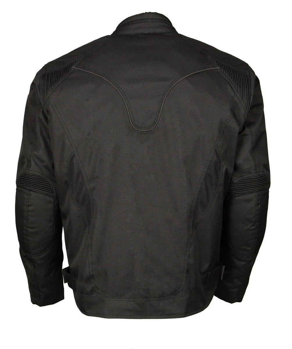 M Boss Motorcycle Apparel BOS11701 Men's Black Nylon Motorcycle Racer Riding Jacket with Mesh Panel Black