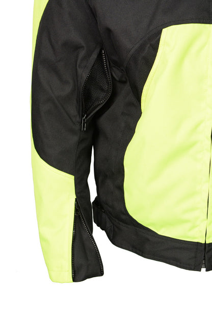 M Boss Motorcycle Apparel BOS11701 Men's High-Vis Green Nylon Motorcycle Racer Riding Jacket with Mesh Panel Black