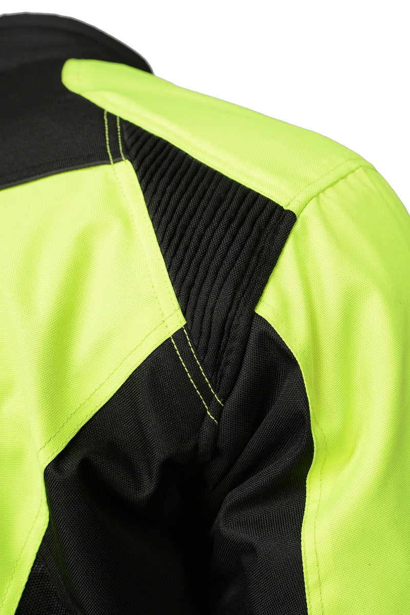 M Boss Motorcycle Apparel BOS11701 Men's High-Vis Green Nylon Motorcycle Racer Riding Jacket with Mesh Panel Black