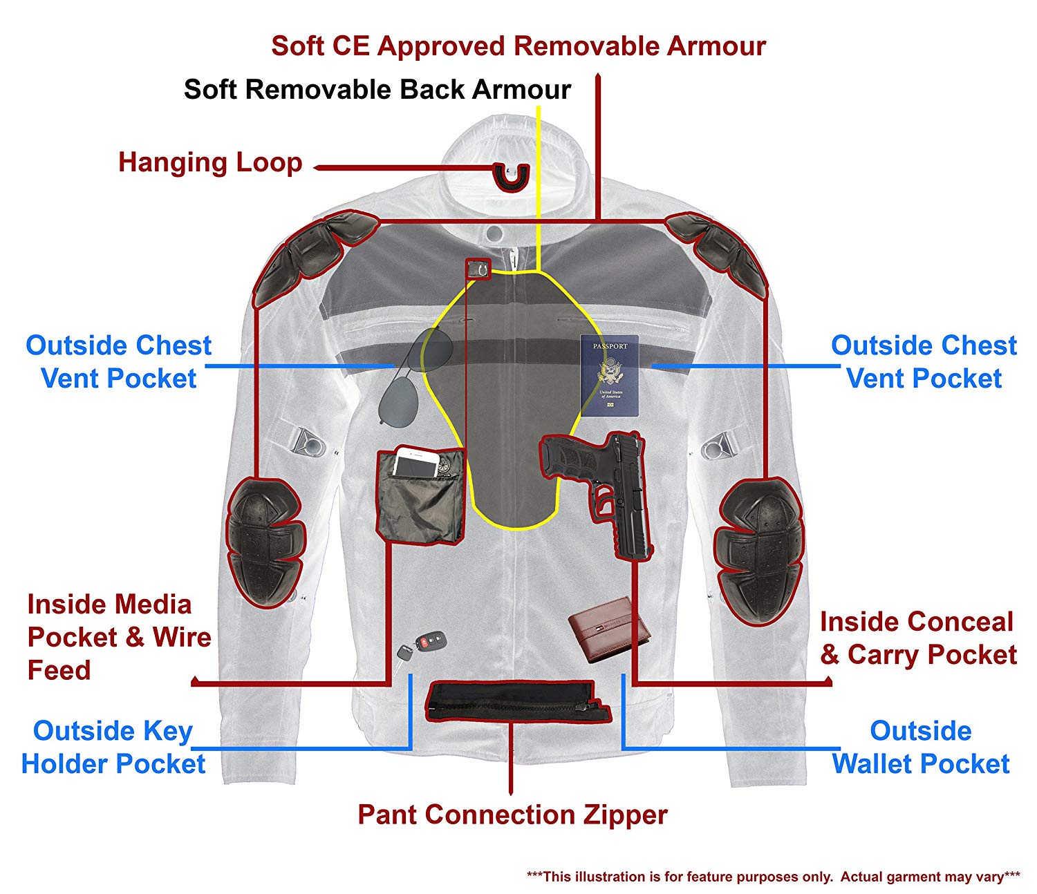 M Boss Motorcycle Apparel BOS11705 Men's Silver Mesh and Nylon Motorcycle Racer Jacket with Armor Protection