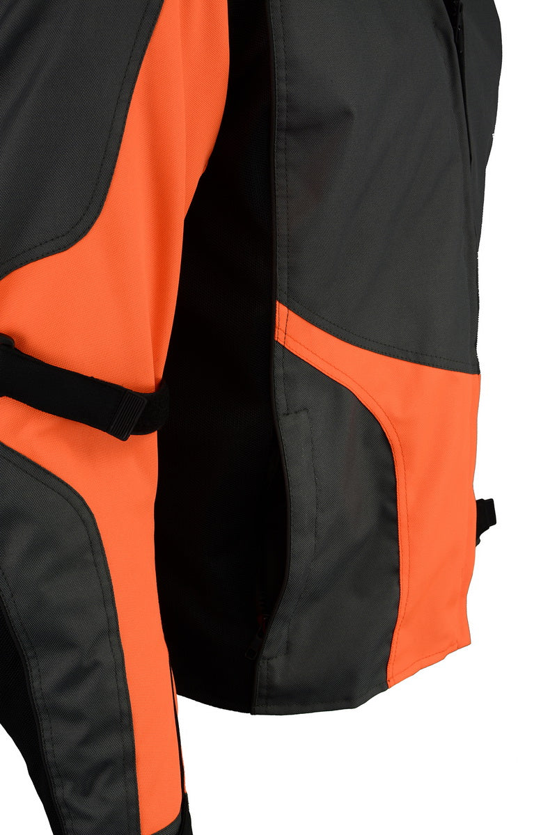 M Boss Motorcycle Apparel BOS11706 Men's Grey/Hi-Vis Orange Nylon Motorcycle Racer Jacket with Armor Protection