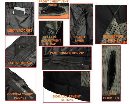 M Boss Motorcycle Apparel BOS11707 Men's Armored Black and Grey Nylon and Mesh Racer Jacket