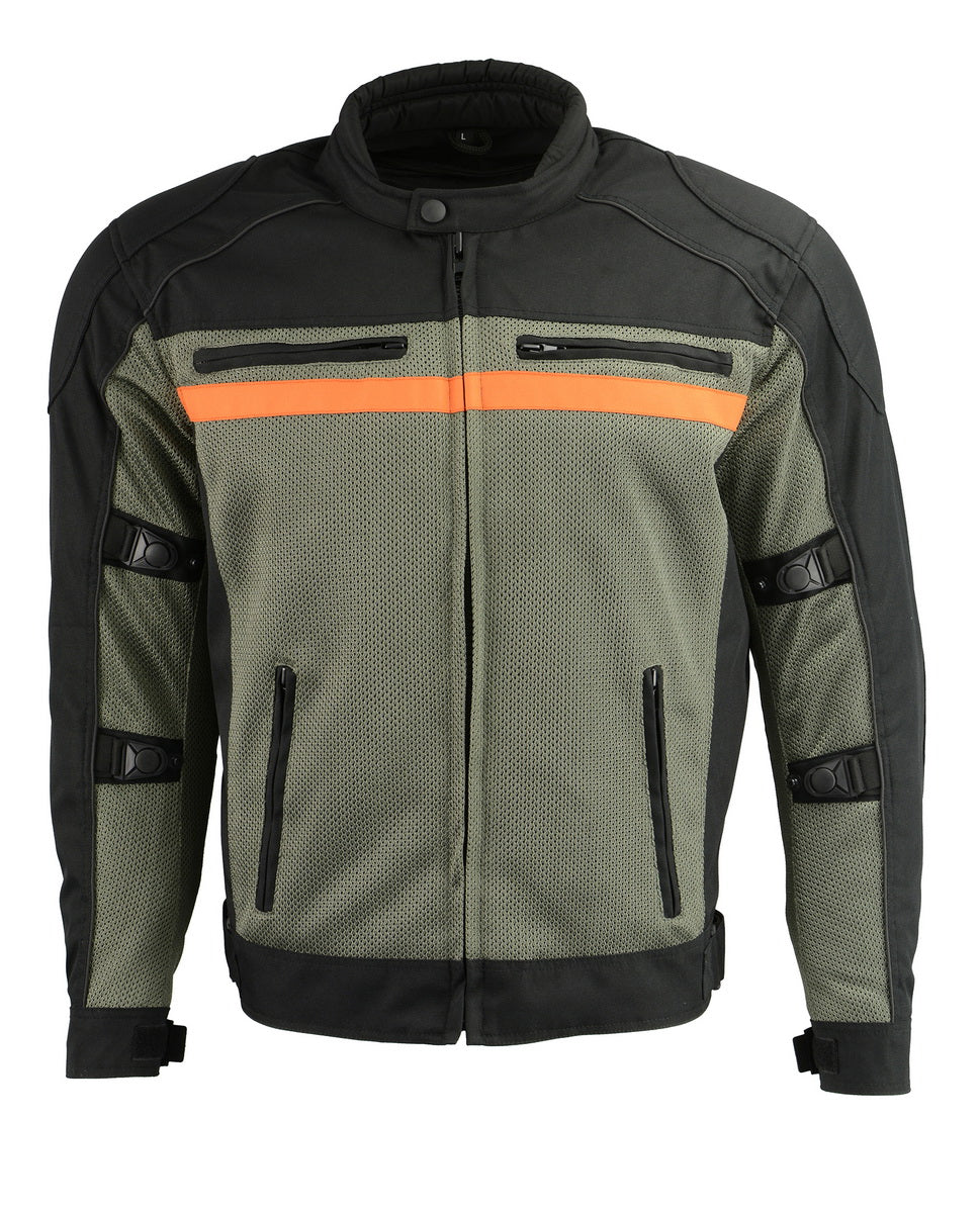 M Boss Motorcycle Apparel BOS11707 Men's Armored Black and Grey Nylon and Mesh Racer Jacket