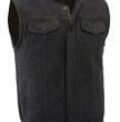 M Boss Motorcycle Apparel BOS13000 Men's Black Denim Club Style Vest with Hidden Zipper