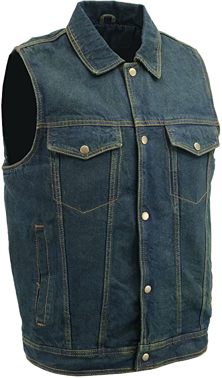 M-Boss Motorcycle Apparel BOS13006 Men’s Classic Blue Denim Biker Vest