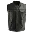 M Boss Motorcycle Apparel BOS13502 Men's Leather Black Snap Front Club Style Vest with Quick Draw Pocket