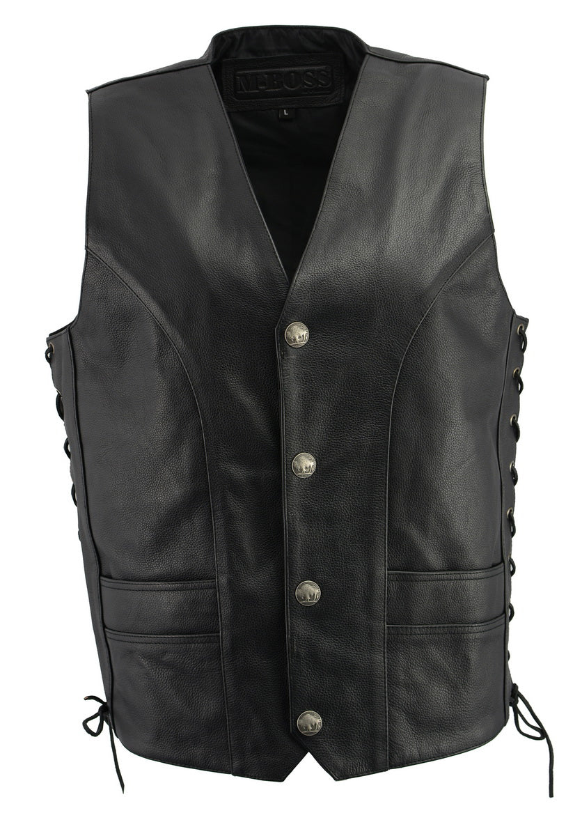 M Boss Motorcycle Apparel BOS13507 Men's Black Side Lace Leather Vest ...