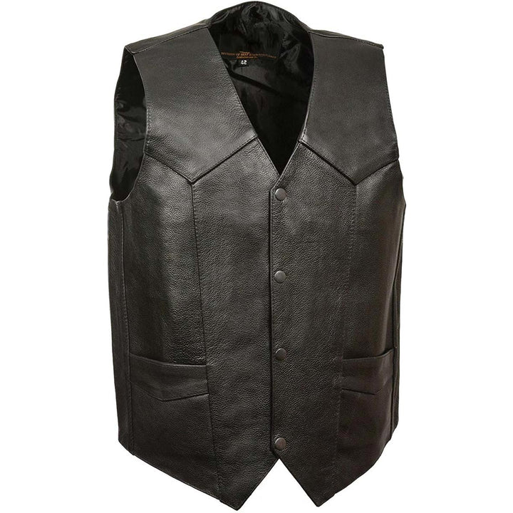 M-Boss Motorcycle Apparel BOS13514T Men’s Black Classic Western Style Conceal/Carry Biker Leather Vest in TALL SIZES