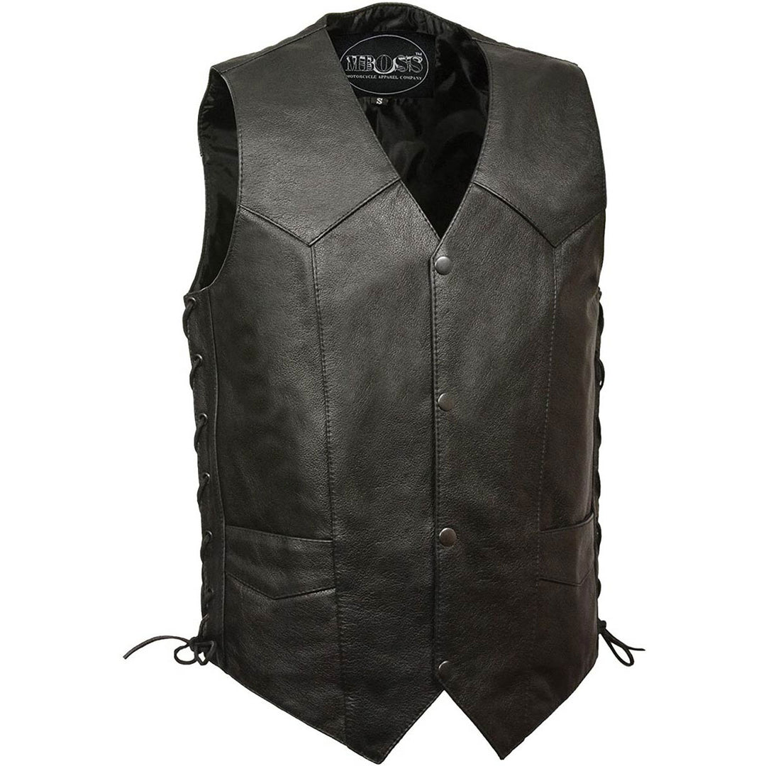 M-Boss Motorcycle Apparel BOS13516T Men’s Black ‘Tall Size’ Conceal and Carry Classic Biker Leather Vest