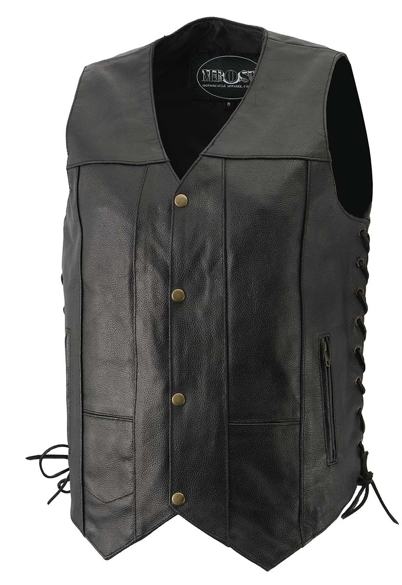 M-Boss Motorcycle Apparel BOS13517 Men’s Classic Black Leather 'Side Laced' Motorcycle Biker Rider Vest