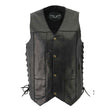 M-Boss Motorcycle Apparel BOS13517 Men’s Classic Black Leather 'Side Laced' Motorcycle Biker Rider Vest