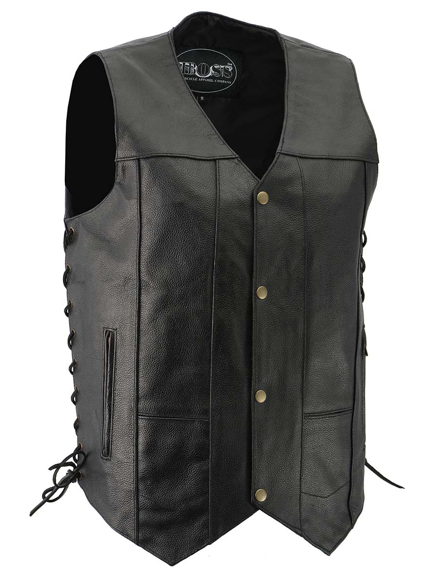 M-Boss Motorcycle Apparel BOS13517 Men’s Classic Black Leather &