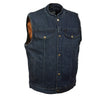 M Boss Motorcycle Apparel Apparel BOS13520 Men's Blue Denim Snap Front Club Style Motorcycle Rider Vest