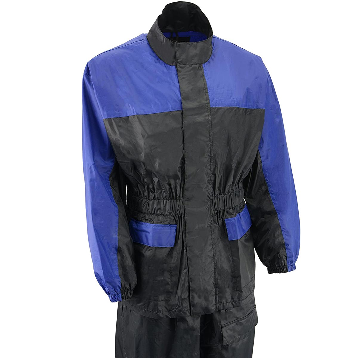 M-Boss Motorcycle Apparel BOS19500 Men’s Black and Blue 2-Piece Motorcycle Rain Suit