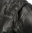 M Boss Motorcycle Apparel BOS22503 Women's Black Armored Motorcycle Leather Jacket with Back Lacing Detail