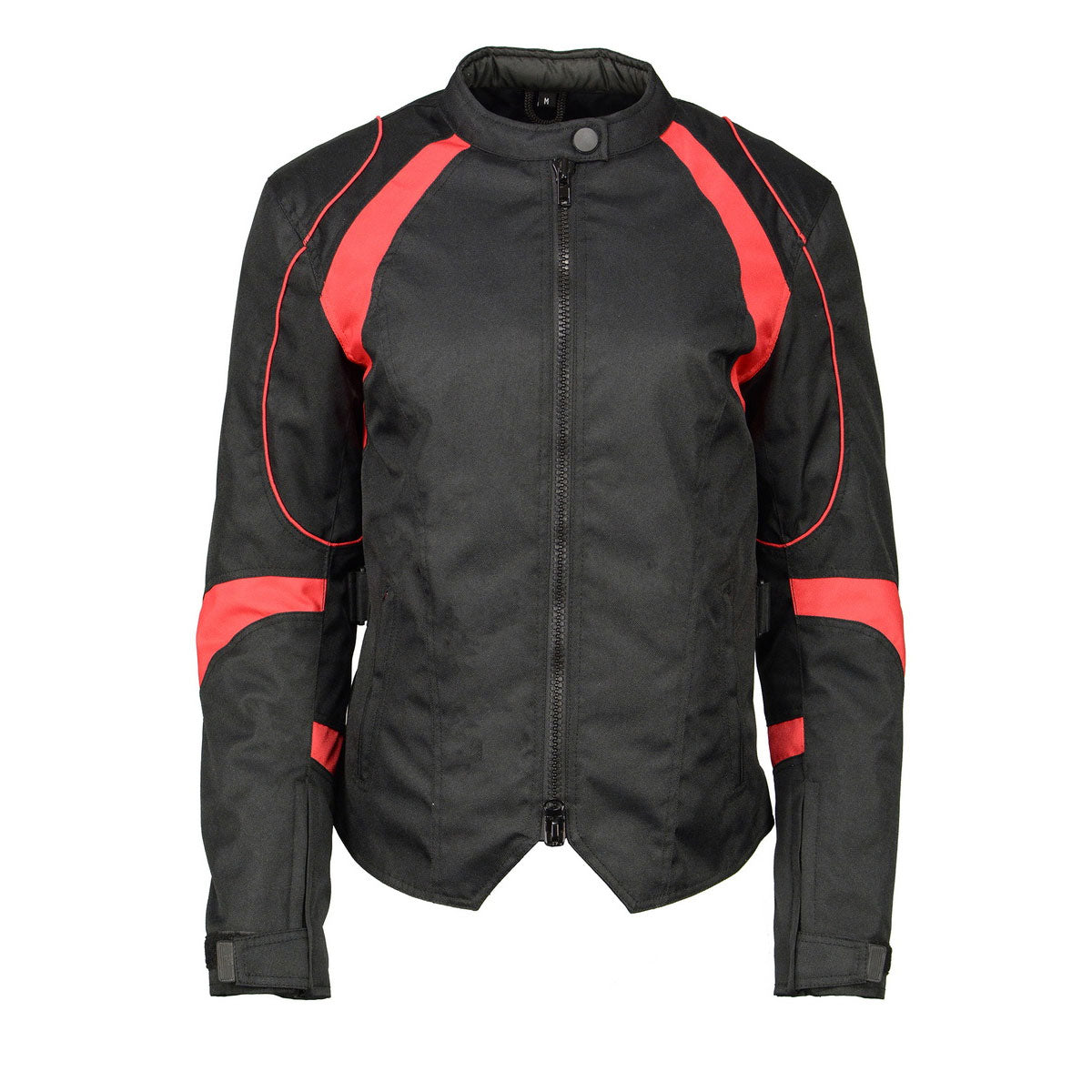 M Boss Motorcycle Apparel BOS22706 Women's Black and Red Motorcycle Biker Nylon Racer Jacket with Armor Protection