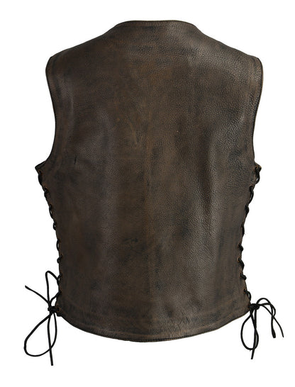 M Boss Motorcycle Apparel BOS24500 Women's Distressed Brown Leather 6 Pocket Motorcycle Biker Rider Vest