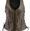 M Boss Motorcycle Apparel BOS24503 Ladies Black and Beige Leather Side Lace Zipper Front Vest