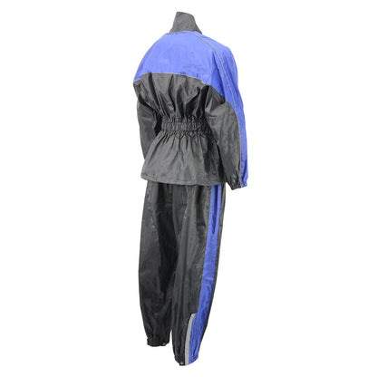 M-Boss Motorcycle Apparel BOS29601 Nylon Black/Blue 2-Piece Motorcycle Rain Gear for Men and Women