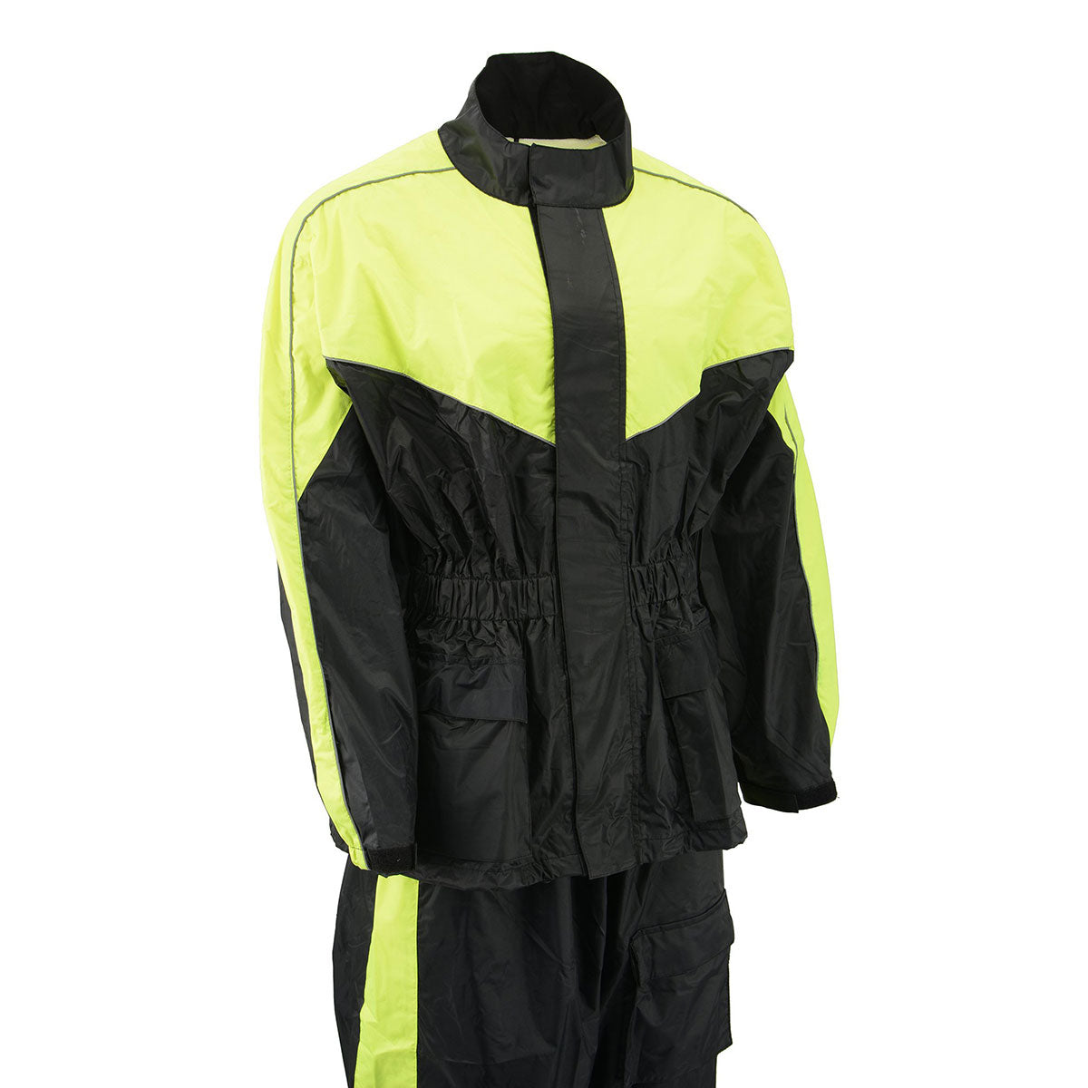 M-Boss Motorcycle Apparel BOS29601 Nylon Black/Hi-Vis Yellow 2-Piece Motorcycle Rain Gear for Men and Women