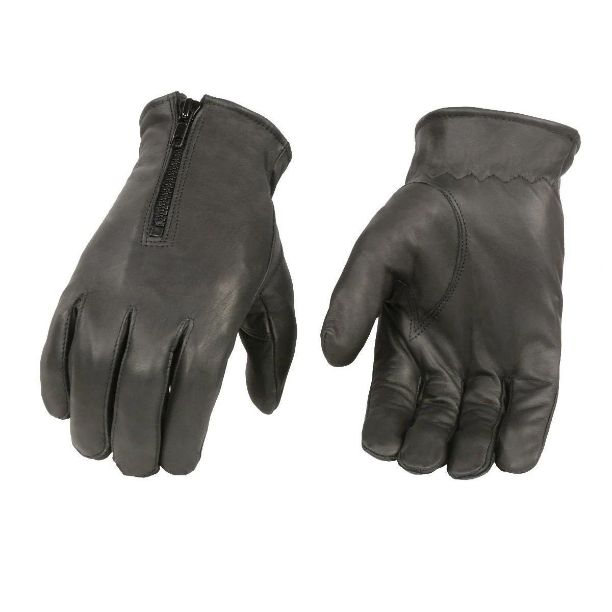 M Boss Motorcycle Apparel BOS37531 Men's Black Unlined Leather Gloves with Zipper Closure
