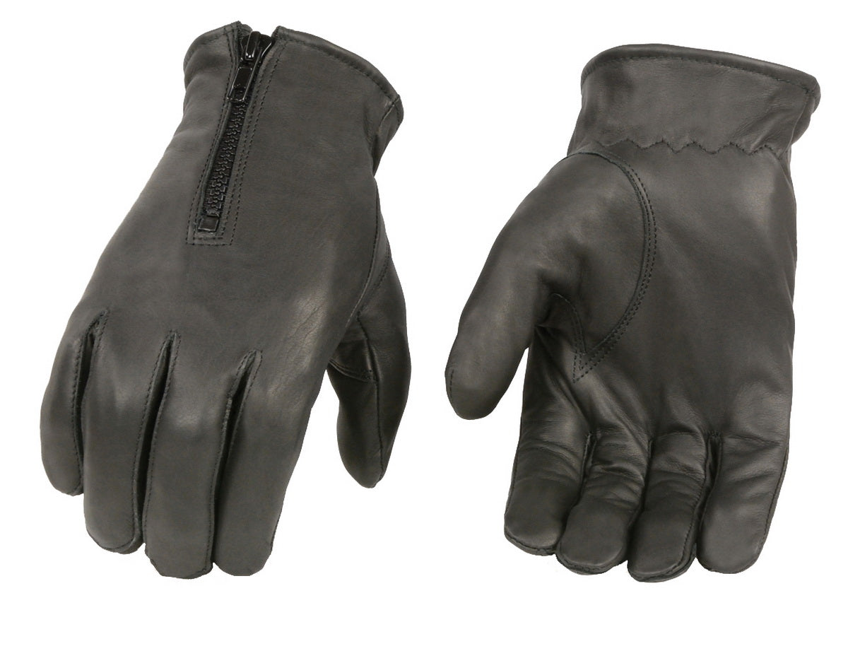 M Boss Motorcycle Apparel BOS37532 Men's Black Thermal Lined Leather Gloves with Zipper Closure